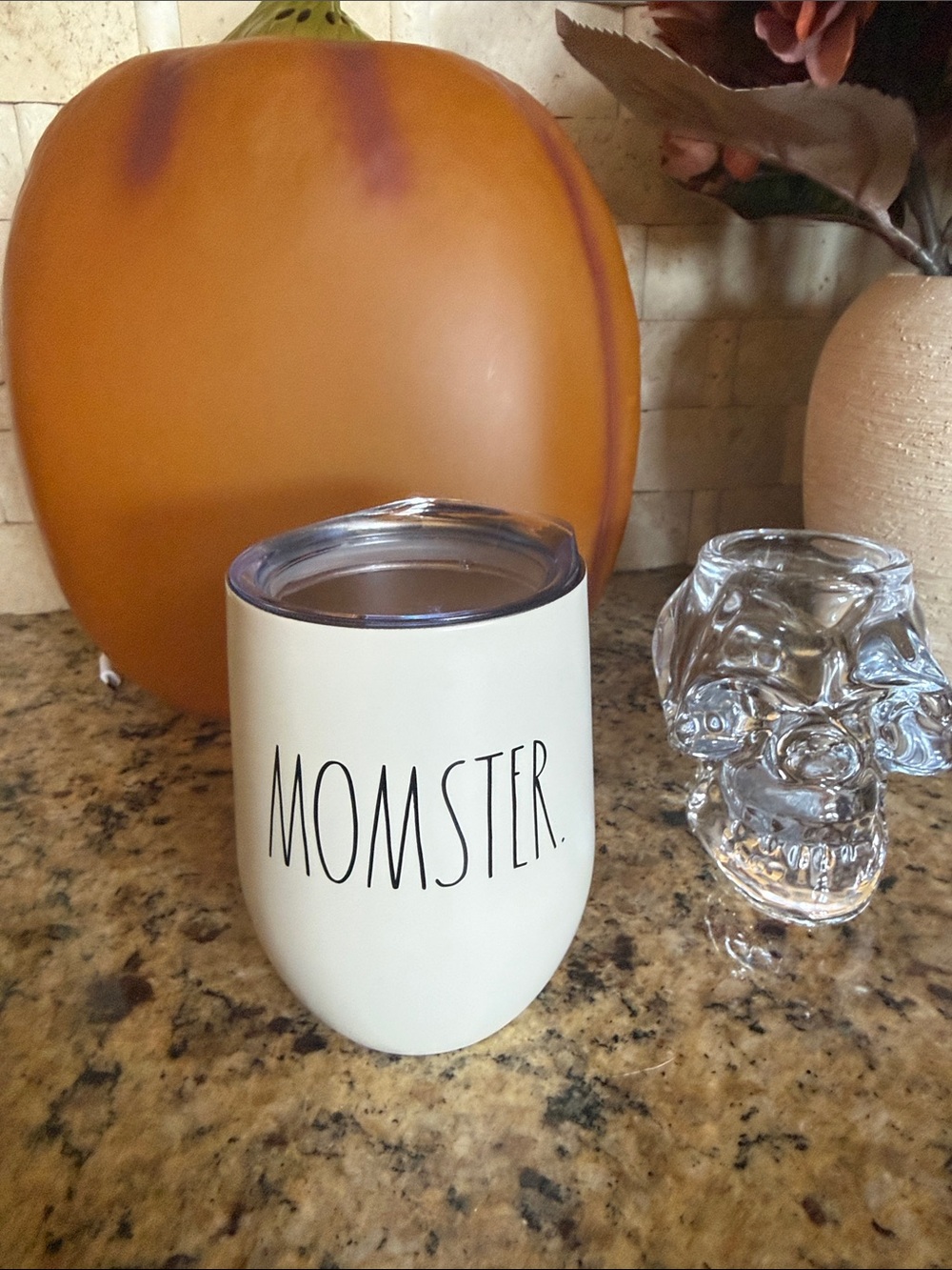 Rae Dunn Cream "MOMSTER" Insulated Wine Tumbler